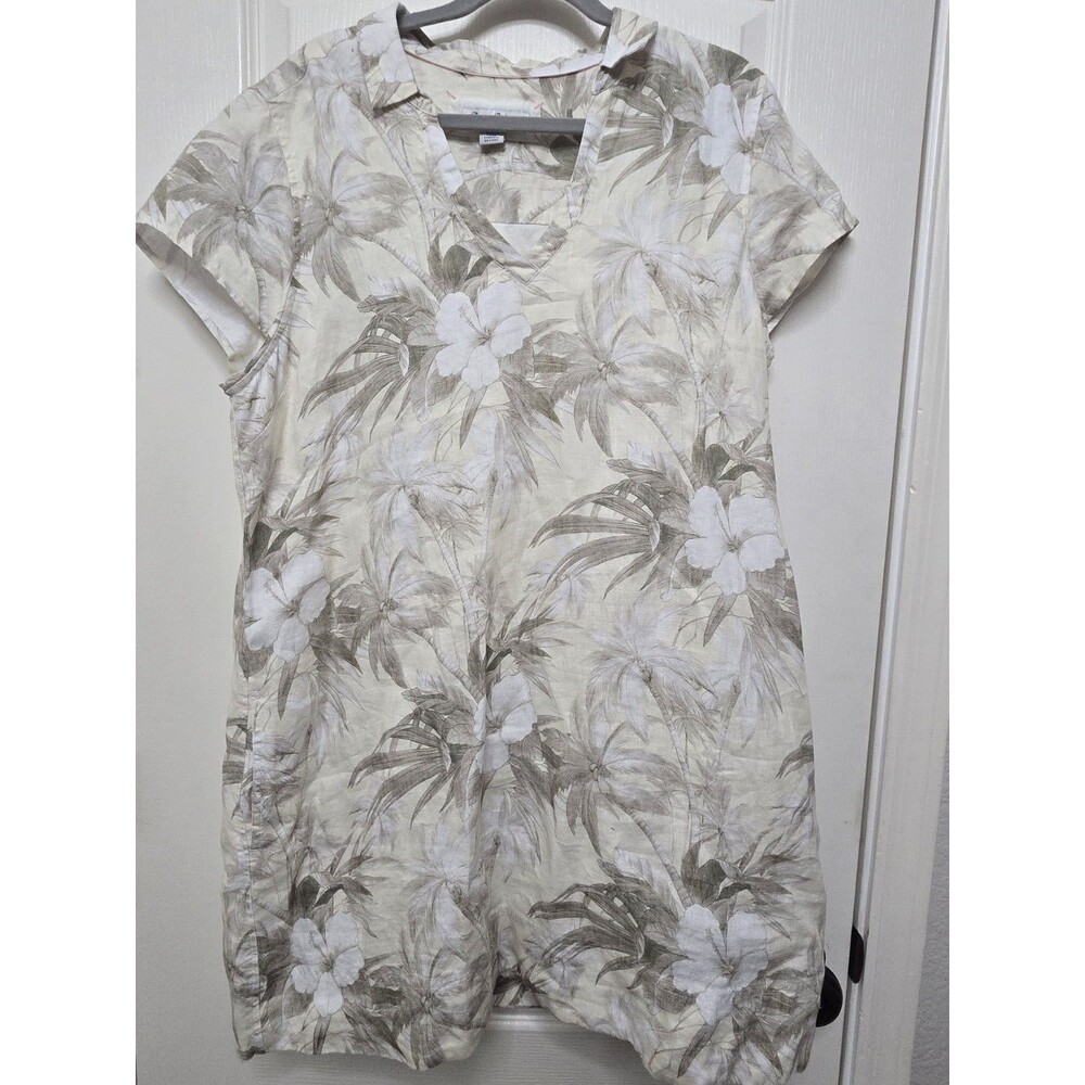 Tommy Bahama Island Dress 100% Linen Island Palms Floral Resort Pockets! XL
